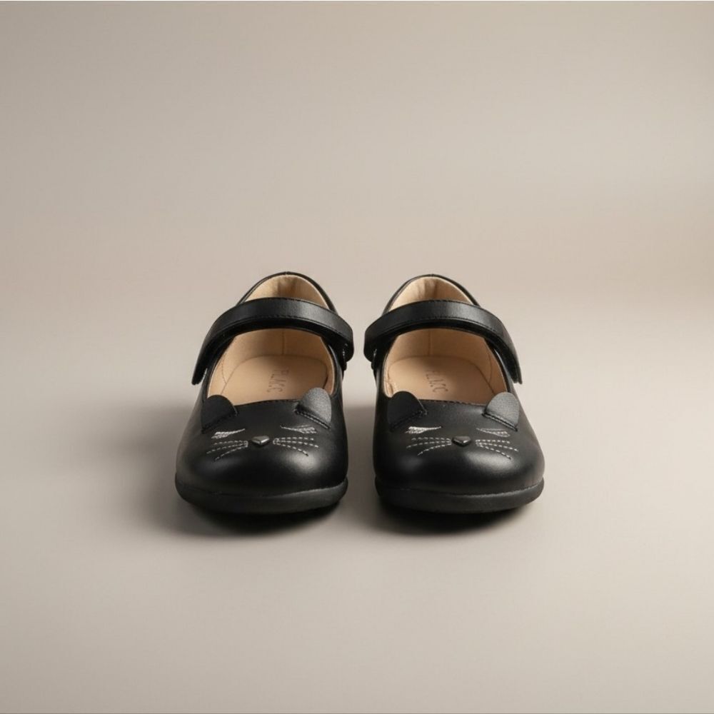 Girls' Black Cat Mary Jane School Shoes - Classic Style